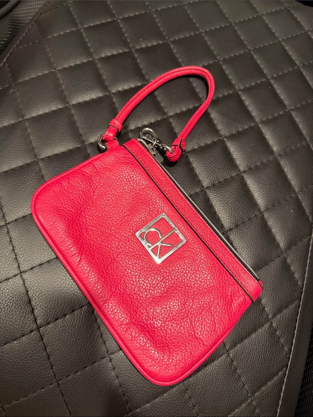 Calvin Klein Hot Pink Leather Wristlet Clutch